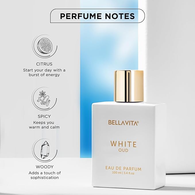 Bellavita Luxury White Oud Eau de Parfum 100ml – Long-Lasting Unisex Fragrance with Fruity, Artemisia Lemon, Freesia & Tobacco Notes | Perfume for Men & Women