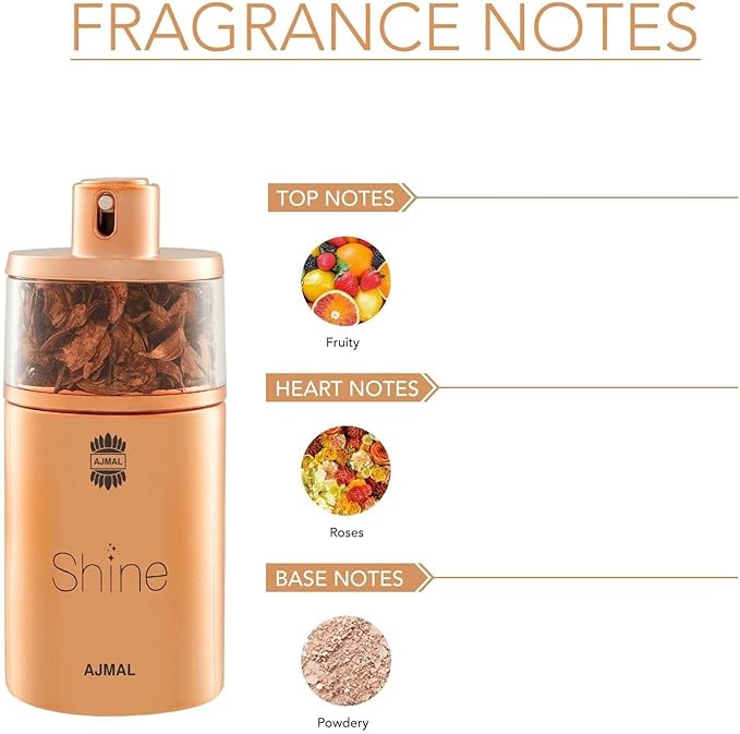 Ajmal Shine for Women Eau de Parfum 75ml – Fruity Floral Scent with Pomegranate, Peony & Powdery Notes