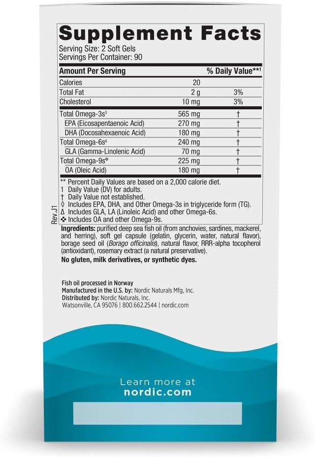 Nordic Naturals Complete Omega-3 EPA DHA GLA Lemon 180 Softgels