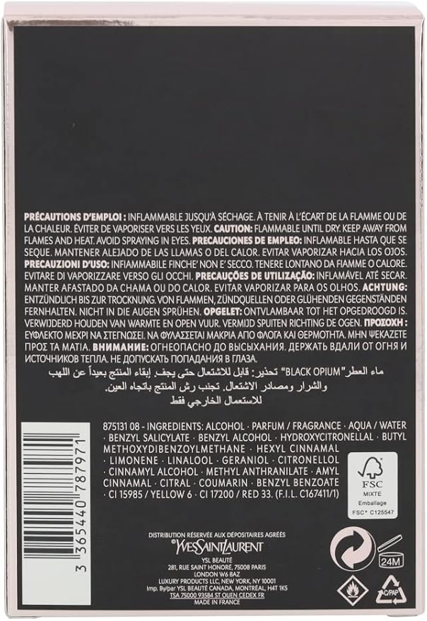 Yves Saint Laurent Black Opium Eau de Parfum 90ml – Women’s Long-Lasting Perfume Spray – Warm, Sweet, & Floral Fragrance