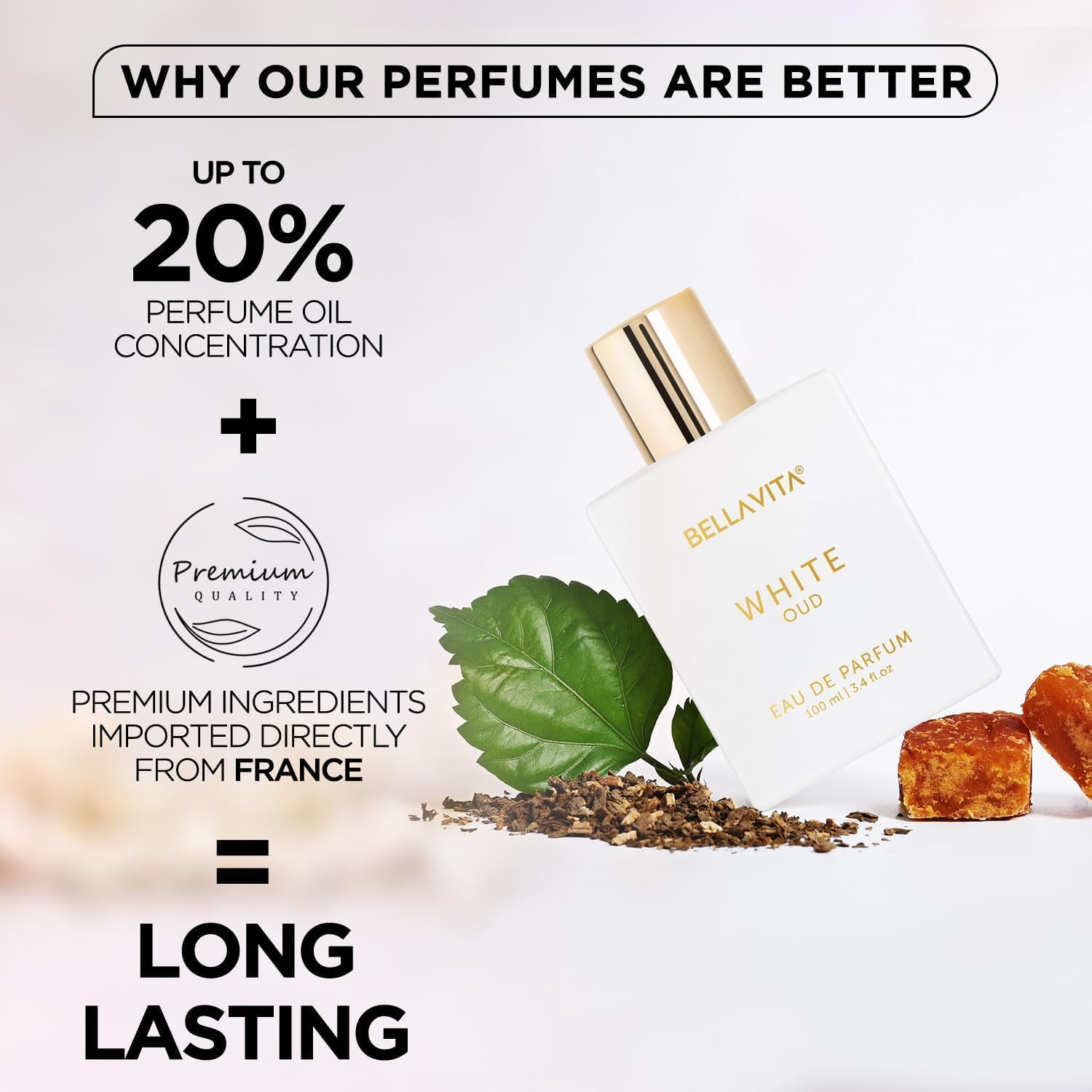 Bellavita Luxury White Oud Eau de Parfum 100ml – Long-Lasting Unisex Fragrance with Fruity, Artemisia Lemon, Freesia & Tobacco Notes | Perfume for Men & Women