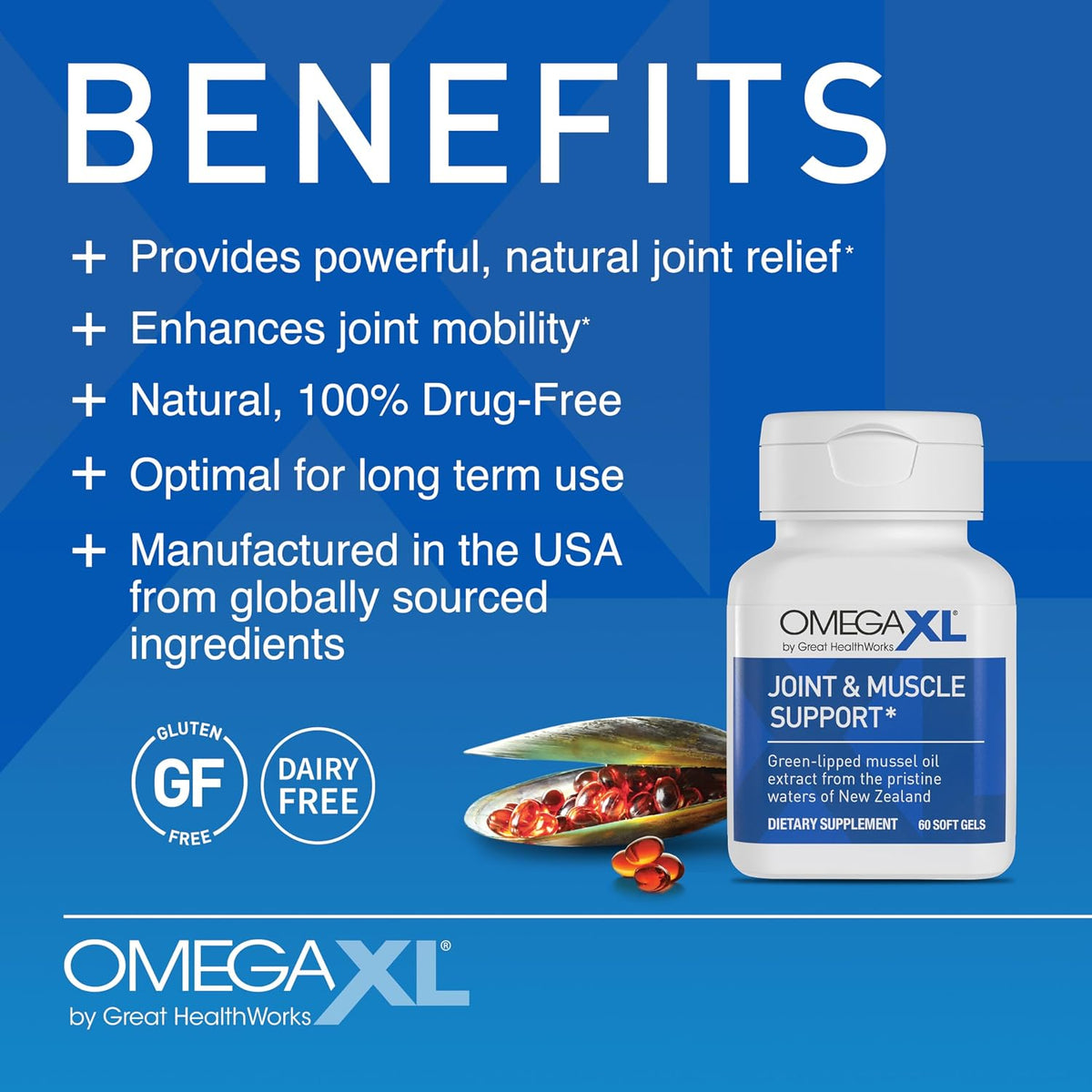 OmegaXL Joint Support Supplement Green Lipped Mussel Oil 120 Count