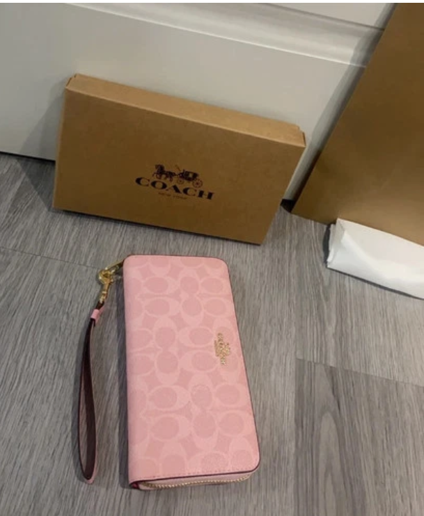 Signature Canvas Long Zip Around Wallet CW778 – Powder Pink