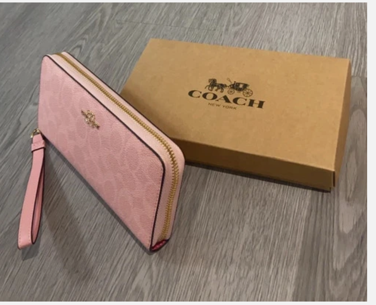 Signature Canvas Long Zip Around Wallet CW778 – Powder Pink