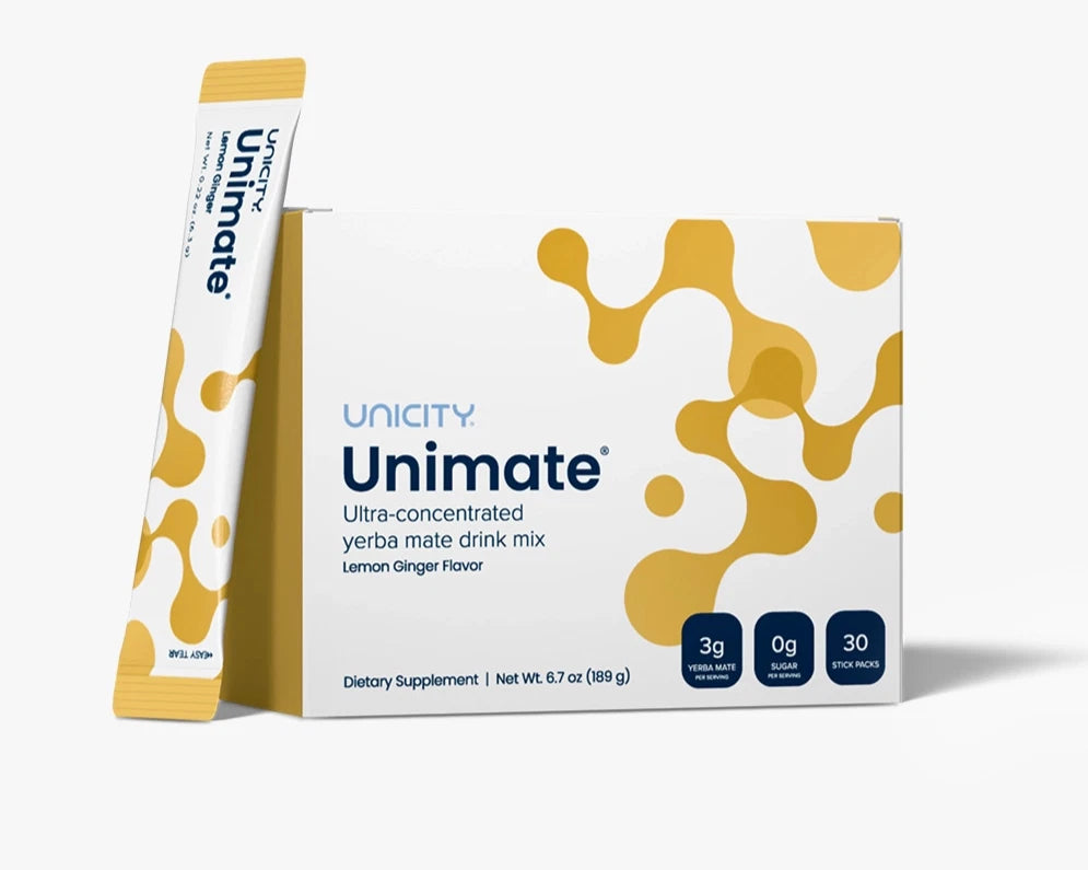 Unicity Unimate Lemon Ginger 30 Stick Packs – Energy & Wellness Drink Mix