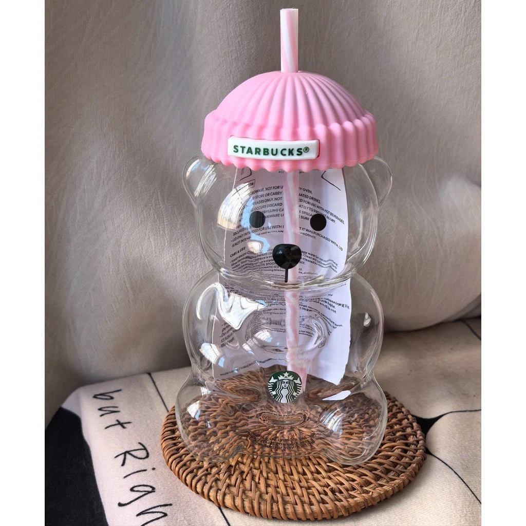 2026 Starbucks Bearista Pink Bear Glass Tumbler 20oz with Straw
