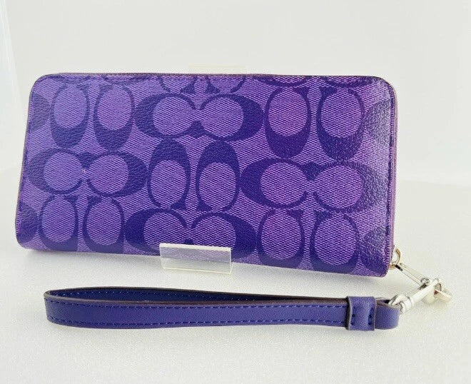 COACH C4452 Signature Zip-Around Long Wallet – Purple, New with Tags