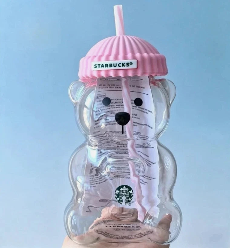 2026 Starbucks Bearista Pink Bear Glass Tumbler 20oz with Straw