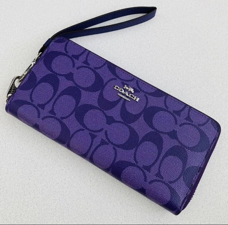 COACH C4452 Signature Zip-Around Long Wallet – Purple, New with Tags