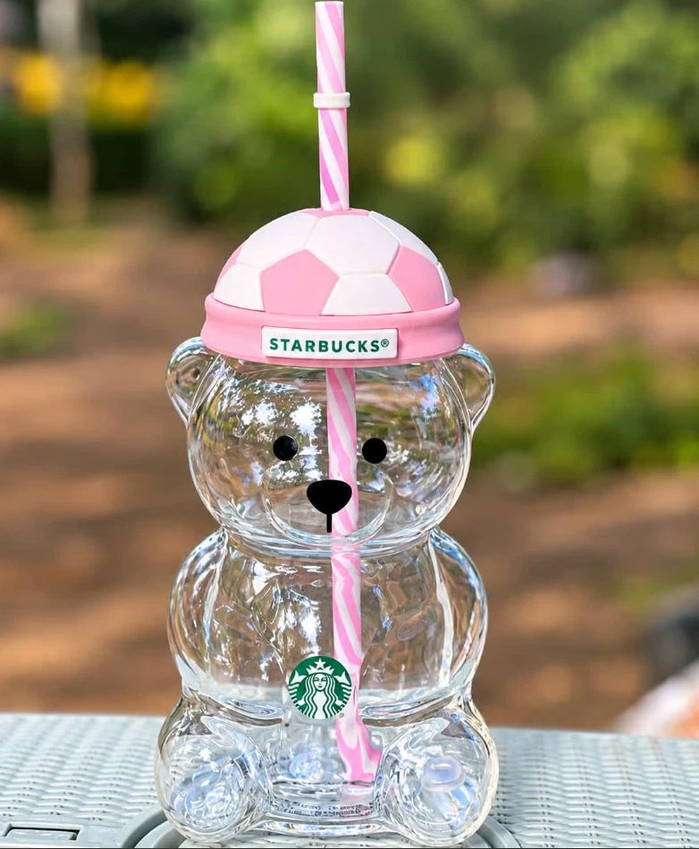 Starbucks Bearista Pink Bear Glass Tumbler 16oz with Straw – New