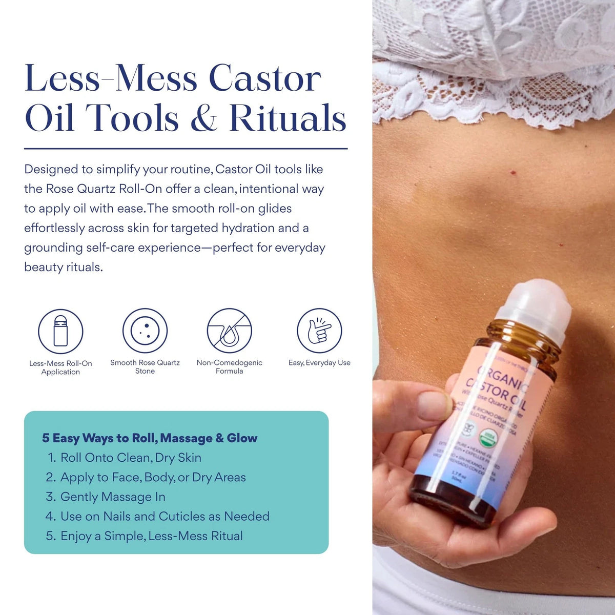 Queen of the Thrones Organic Castor Oil Rose Quartz Roll-On 1.7 oz / 50ml