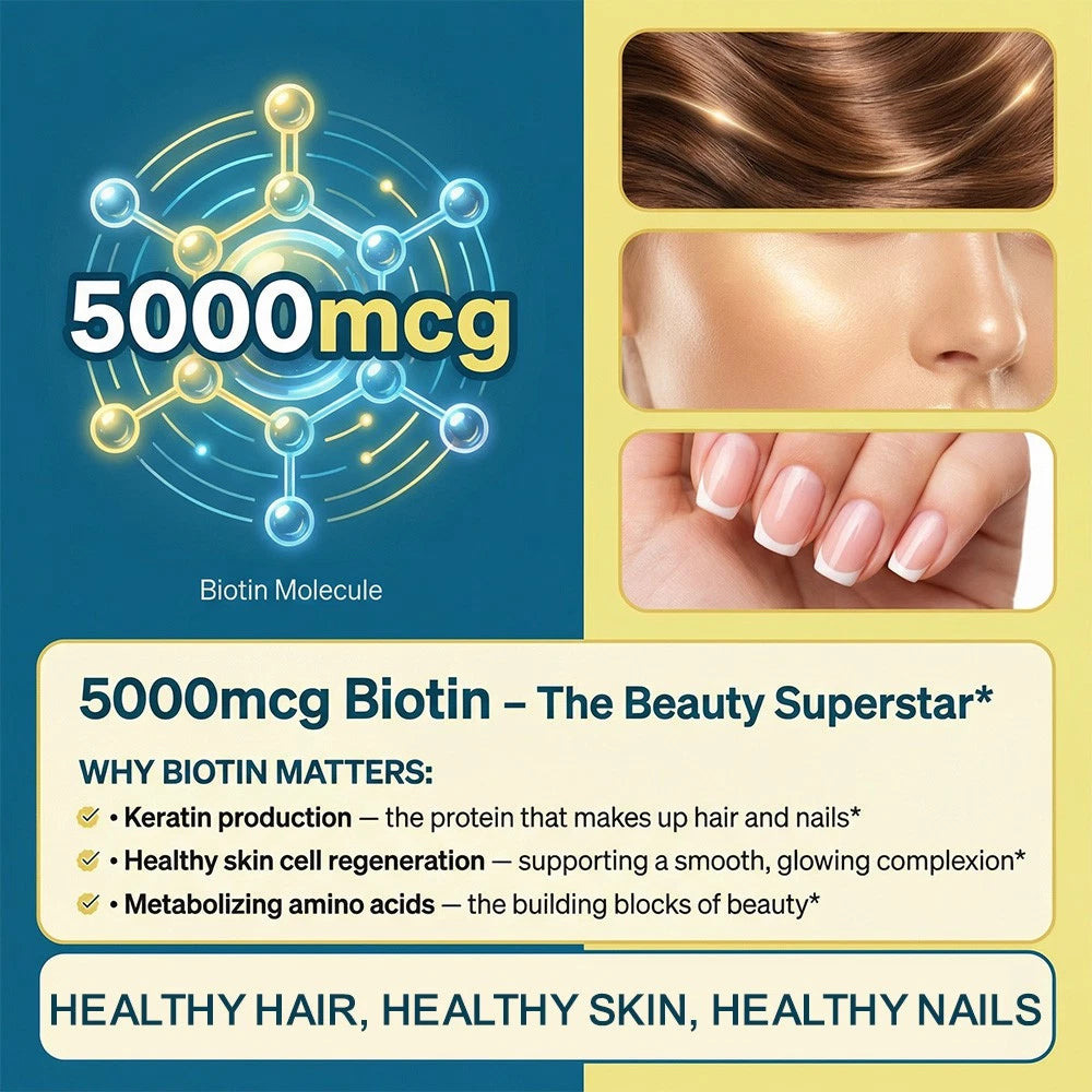 Biotin 5000mcg Vegan Gummies Hair Skin Nails Supplement