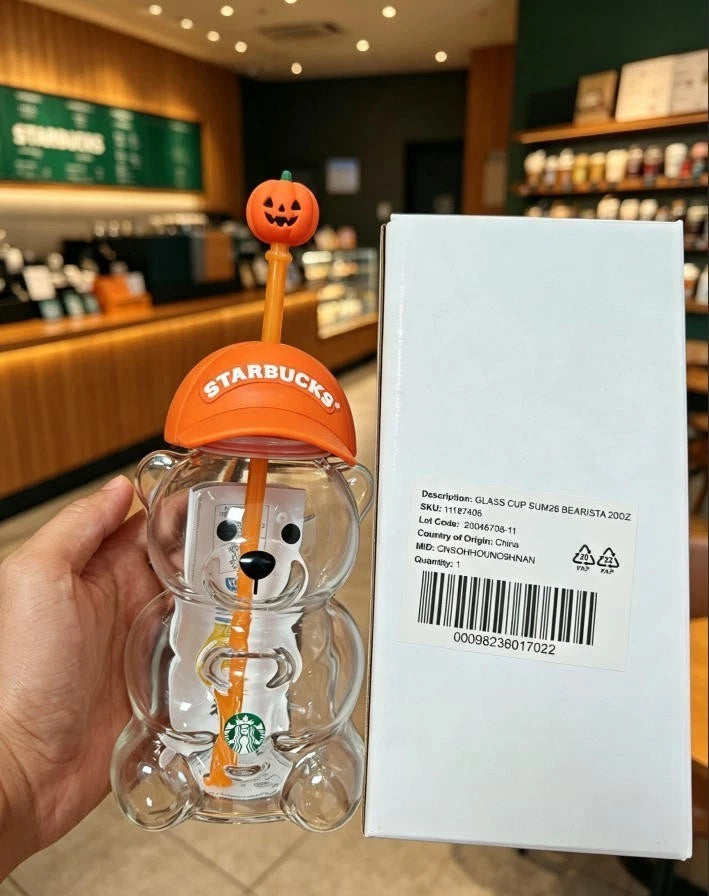 Starbucks Halloween Bearista Bear Cup Tumbler with Pumpkin Topper