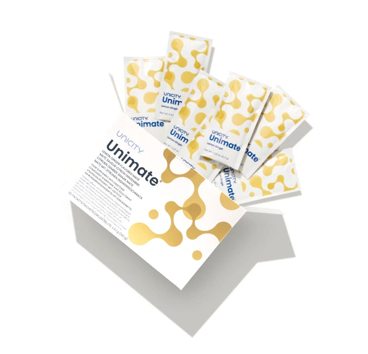 Unicity Unimate Lemon Ginger 30 Stick Packs – Energy & Wellness Drink Mix