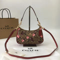Coach Teri Shoulder Bag CY694 Signature Canvas Cherry Print Tan Brown