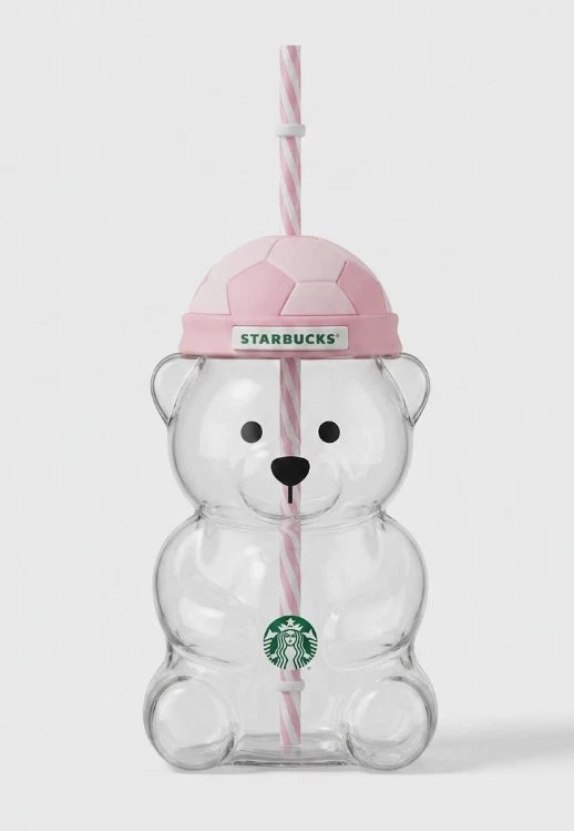 Starbucks Bearista Pink Bear Glass Tumbler 16oz with Straw – New