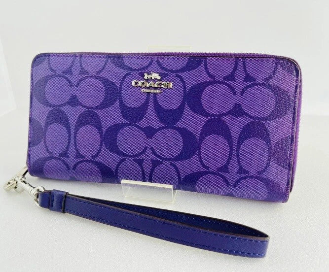 COACH C4452 Signature Zip-Around Long Wallet – Purple, New with Tags