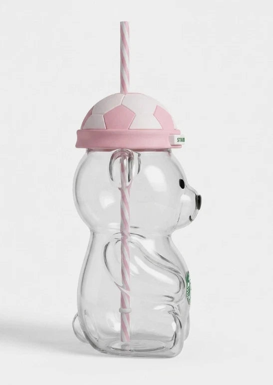Starbucks Bearista Pink Bear Glass Tumbler 16oz with Straw – New
