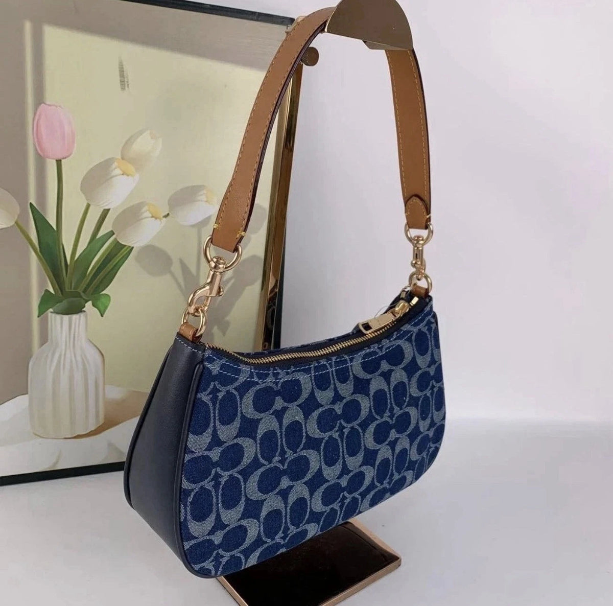 Coach Teri Shoulder Bag CAF82 Signature Denim Natural Blue NWT
