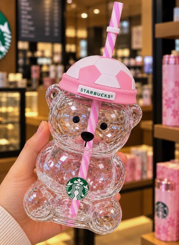 Starbucks Bearista Pink Bear Glass Tumbler 16oz with Straw – New