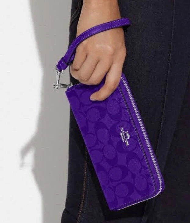 COACH C4452 Signature Zip-Around Long Wallet – Purple, New with Tags