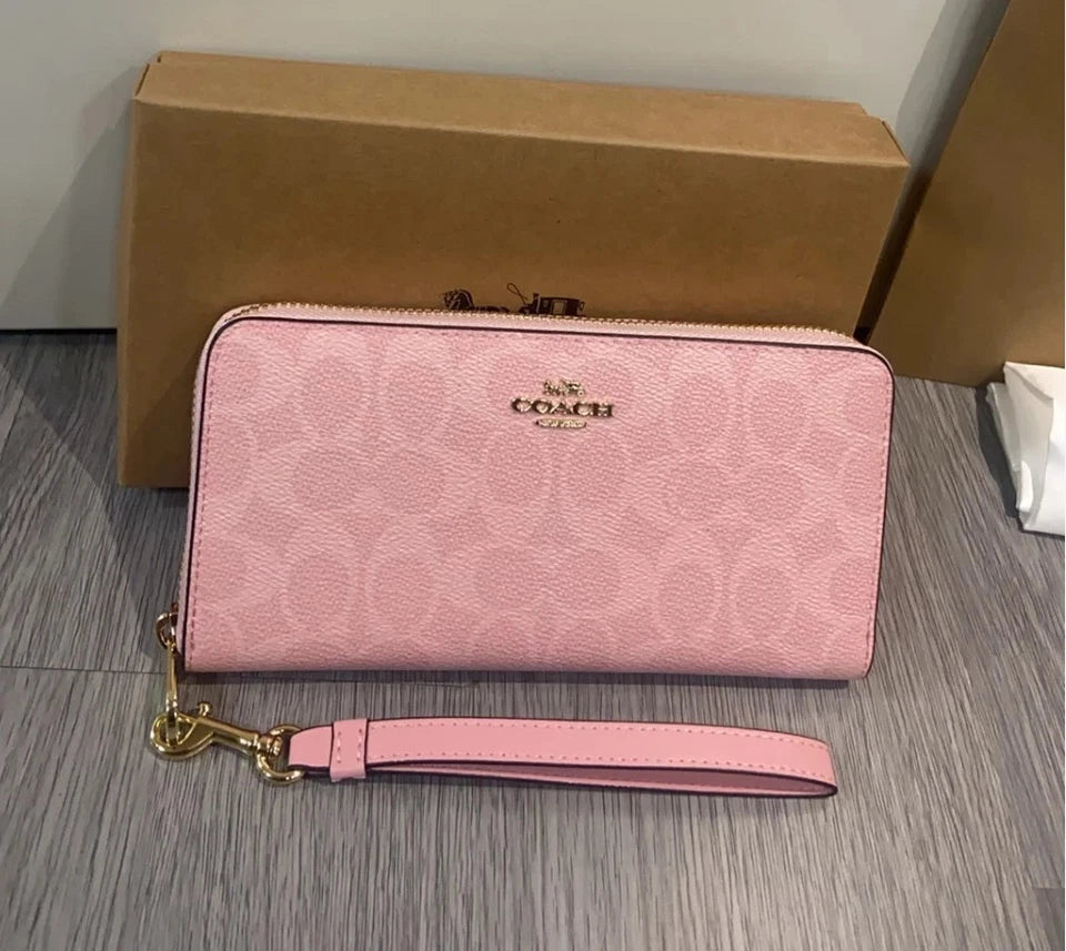 Coach Long Zip Around Wallet Signature Canvas CW778 Pink