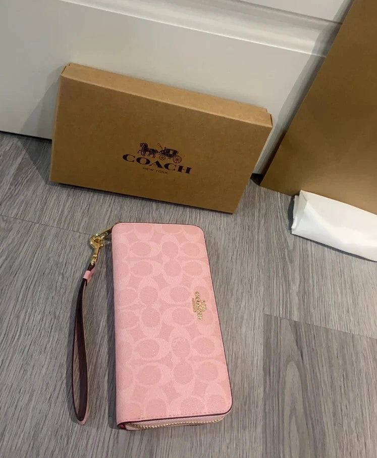 Coach Long Zip Around Wallet Signature Canvas CW778 Pink