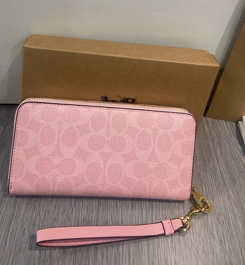 Coach Long Zip Around Wallet Signature Canvas CW778 Pink